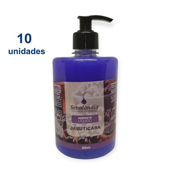 Imagem de Kit 10 Sabonete Líquido Jabuticaba 500ml com Hidratante PH Antialérgico da Senalândia - Envio Já