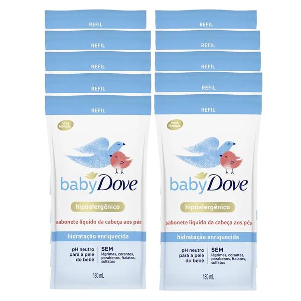 Imagem de Kit 10 Sabonetes Líquido Baby Dove Hidratação Enriquecida Refil 180ml