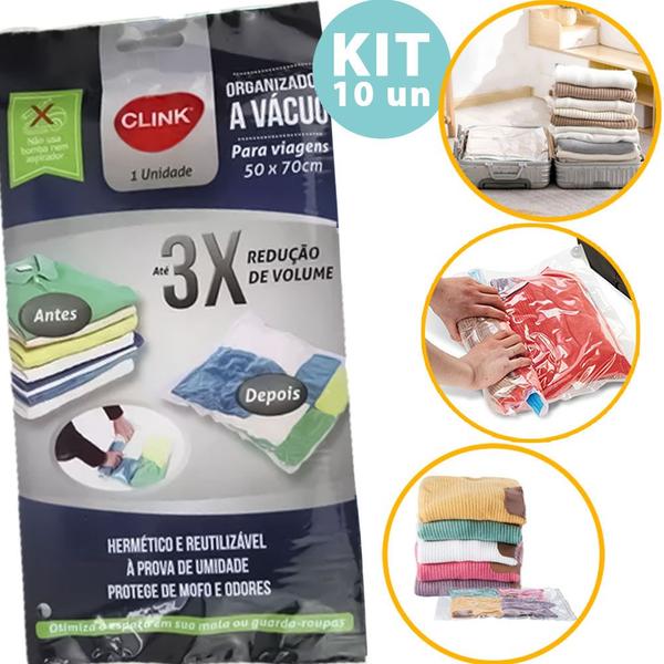 Imagem de Kit 10 Saco À Vácuo Embalagem Organizador 50x70cm Guarda Roupas Viagem