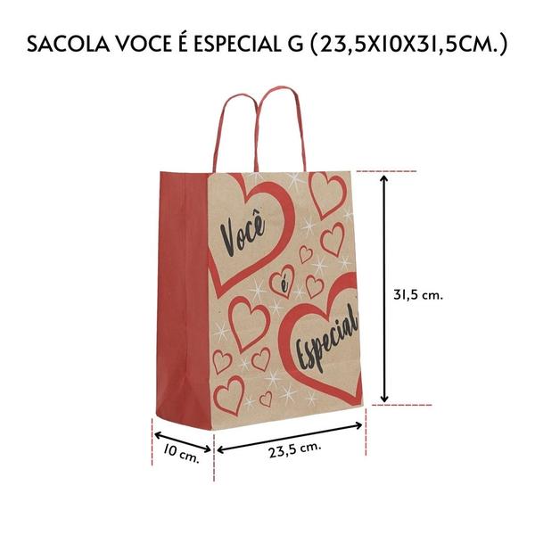 Imagem de Kit 10 Sacola Karft Presente Voce É Especial 23,5x10x31,5 cm