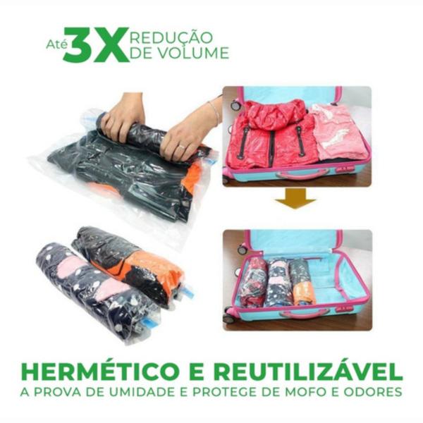 Imagem de Kit 10 Sacos a Vácuo 50x70 Com Zíper Para Roupas Mala Viagem