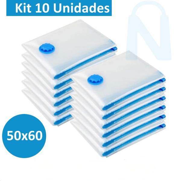 Imagem de Kit 10 Sacos de roupa a Vácuo Hermético 50x60cm Edredom Toalhas Roupas