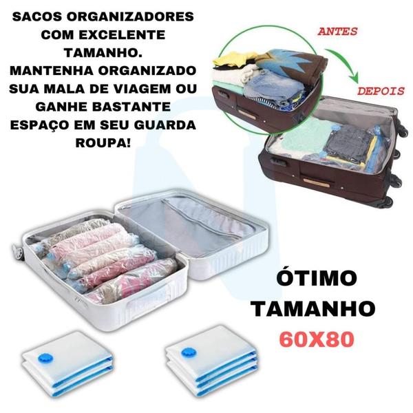 Imagem de Kit 10 Sacos de roupa a Vácuo Hermético 60x80cm Edredom Toalhas Roupas viagem