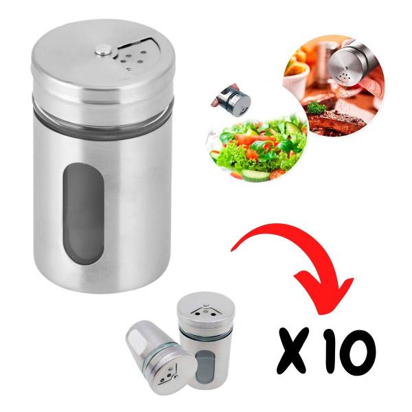 Imagem de Kit 10 Saleiro Pimenteiro Tempero Aço Inox Regulagem e Visor