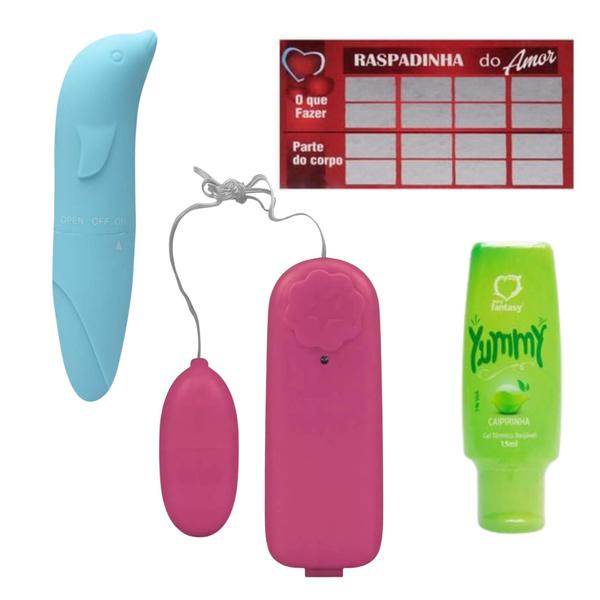 Imagem de Kit 10 Sex Shop Vibrador Golfinho e Bullet + Gel Yummy + Raspadinha 