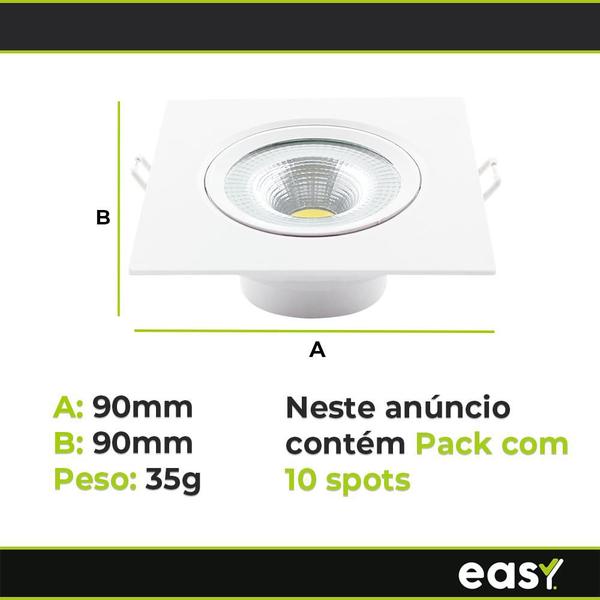 Imagem de Kit 10 Spot De Embutir 7w Quadrado Led 6500k Branco Frio Bivolt