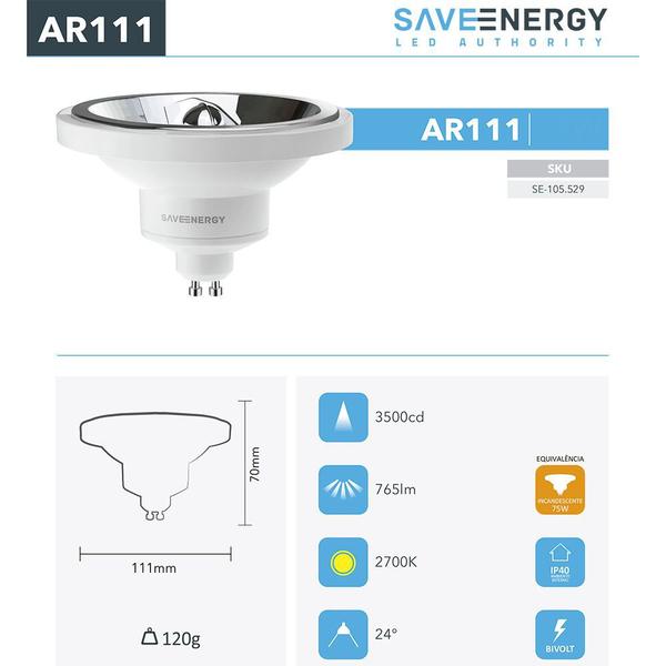 Imagem de Kit 10 Spot Embutir Quadrado Recuado Ar111 Branco + Lâmpada Led 12w 2700k