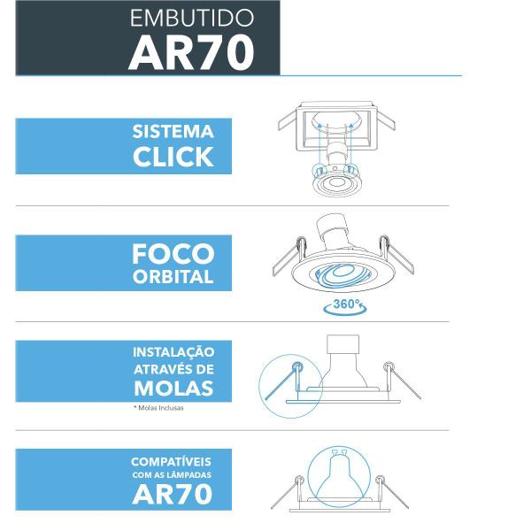 Imagem de Kit 10 Spot Embutir Quadrado Recuado AR70 Branco