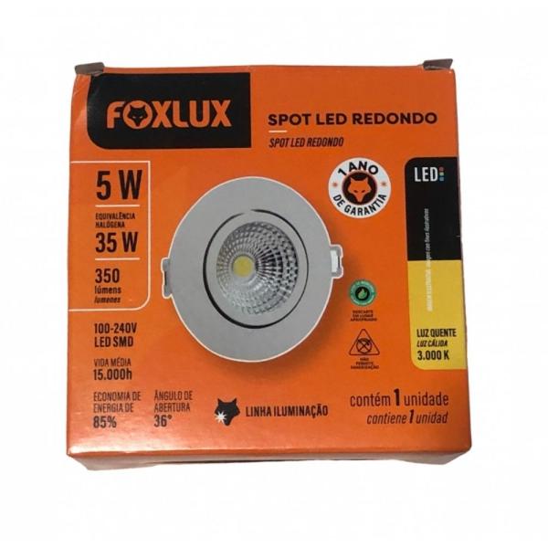 Imagem de Kit 10 spot led 5w bivolt 3000k redondo foxlux led90.39