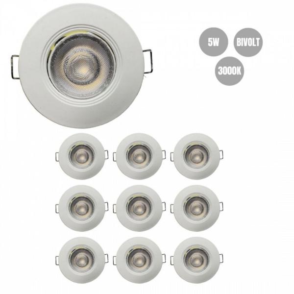 Imagem de Kit 10 spot led 5w bivolt 3000k redondo foxlux led90.39