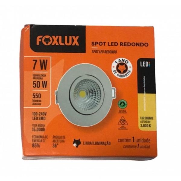 Imagem de Kit 10 spot led 7w bivolt 3000k redondo foxlux led90.79