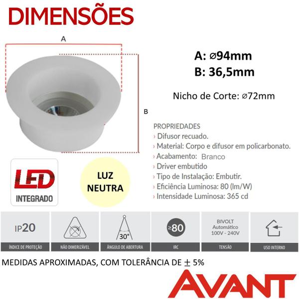 Imagem de Kit 10 Spot Led Comfort Redondo Recuado 5w Branco Neutro 4000K