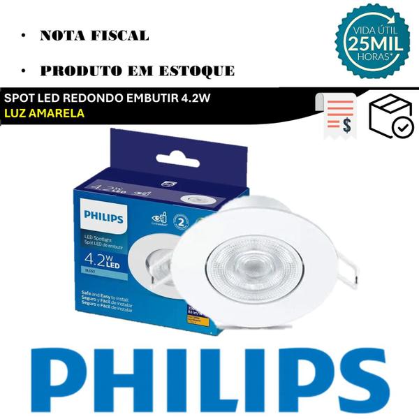 Imagem de Kit 10 Spot Led Philips Redondo Embutir 4.2w Luz Quente 2700K