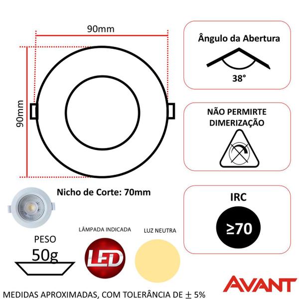 Imagem de Kit 10 Spot Led Redondo Embutir 5w Branco Neutro 4000k Morno