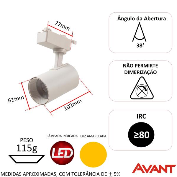 Imagem de Kit 10 Spot Trilho Led Eletrificado Branco 7w Branco Quente 3000K