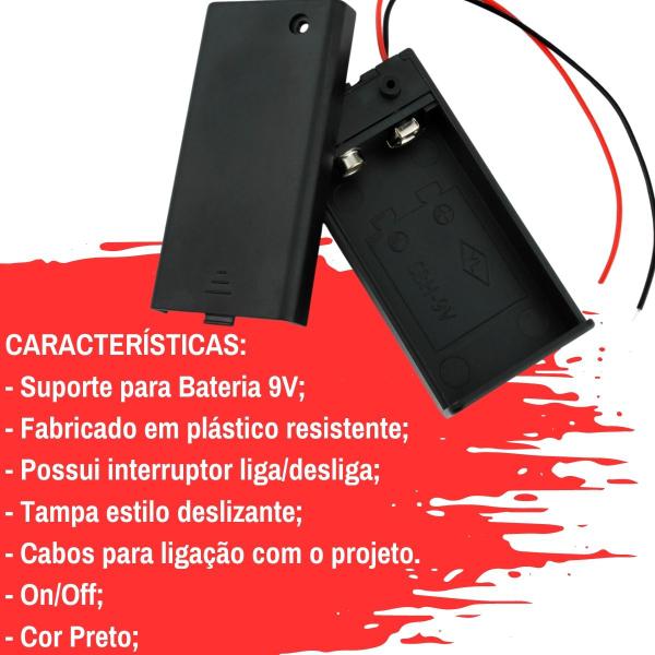 Imagem de Kit 10 Suporte Caixa Case Para Bateria 9v Com Botão On Off E Rabicho