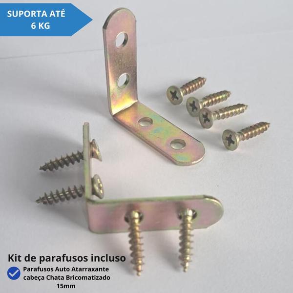 Imagem de Kit 10 Suporte Cantoneira Em L Móveis Parede Aço 35x35x13mm