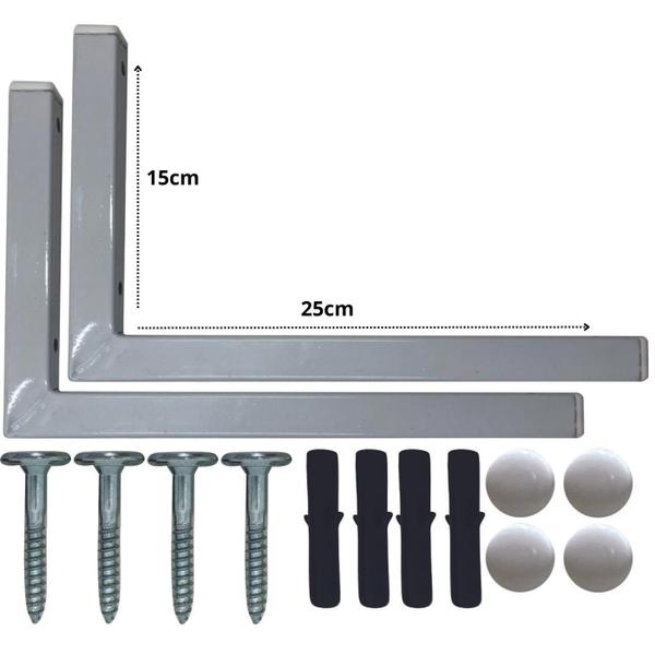 Kit 10 Suportes Mão Francesa Cantoneira Prateira Branco 25Cm - Belo Lar Imagem de Kit 10 Suportes Mão Francesa Cantoneira Prateira Branco 25Cm
