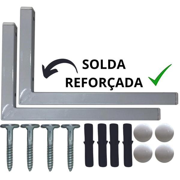 Kit 10 Suportes Mão Francesa Cantoneira Prateira Branco 25Cm - Belo Lar Imagem de Kit 10 Suportes Mão Francesa Cantoneira Prateira Branco 25Cm