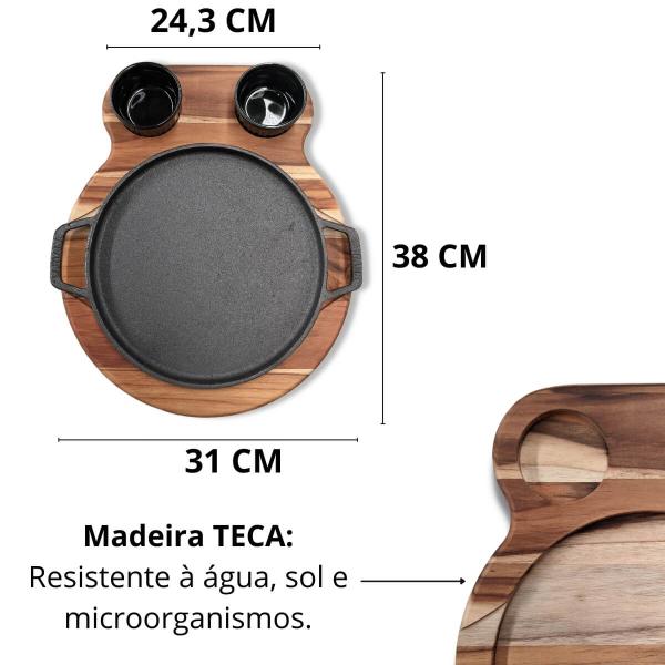 Imagem de Kit 10 Tábuas Redondas Para Churrasco e Porções Com Chapas de Ferro e Molheiras