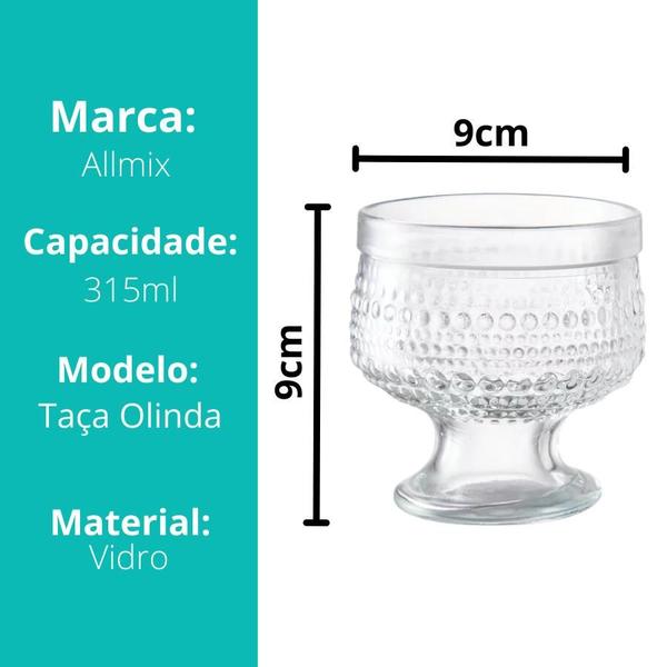 Imagem de Kit 10 Taças Tigela de Vidro Sobremesa Resistente Sorvete Doces Olinda 315ml