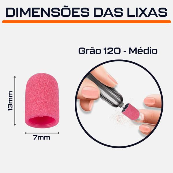 Imagem de Kit 10 Tampa de Lixa Cônica 7x13mm Rosa Grão 120 Médio Unhas