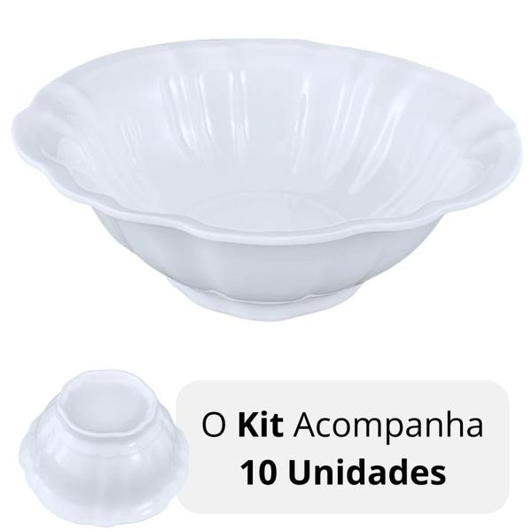 Imagem de Kit 10 Tigelas Cumbuca Redondas Pequenas Formato Flor Delicado 650 Ml Brancas para Salada e Fruteira Melamina  Bestfer 