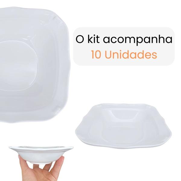 Imagem de Kit 10 Tigelas Quadradas 250 Ml em Melamina Branca para Finger Food  Bestfer 