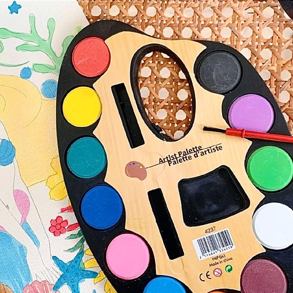 Imagem de Kit 10 Tinta Aquarela 12 Cores Artist Palette Com Pincel Lavável