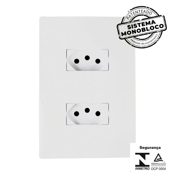 Imagem de Kit 10 Tomada Dupla 10A 250V 3 Pinos Separadas Monobloco Ilumi Instalação sem aparecer os parafusos