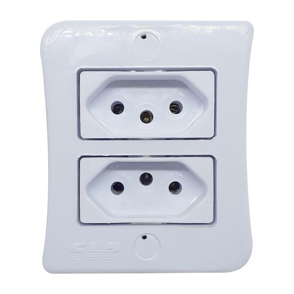 Imagem de Kit 10 Tomada Dupla 2p+t 20A Sobrepor Branco Externo Com Placa Espelho Linha Viena 127v e 250v Bivolt