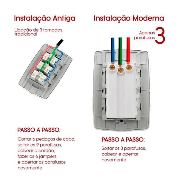 Imagem de Kit 10 Tomada tripla 20a 2P+T Monobloco ilumi 3 tomada 2 pino + Terra 20a 250V