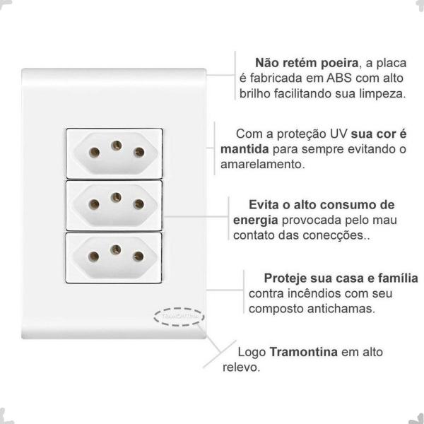 Imagem de Kit 10 Tomada Tripla 2PT+T 10A 4X2 Embutir Liz Tramontina