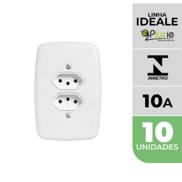 Imagem de Kit 10 Tomadas Dupla 10A Ideale Pluzie 4x2 branca 250V