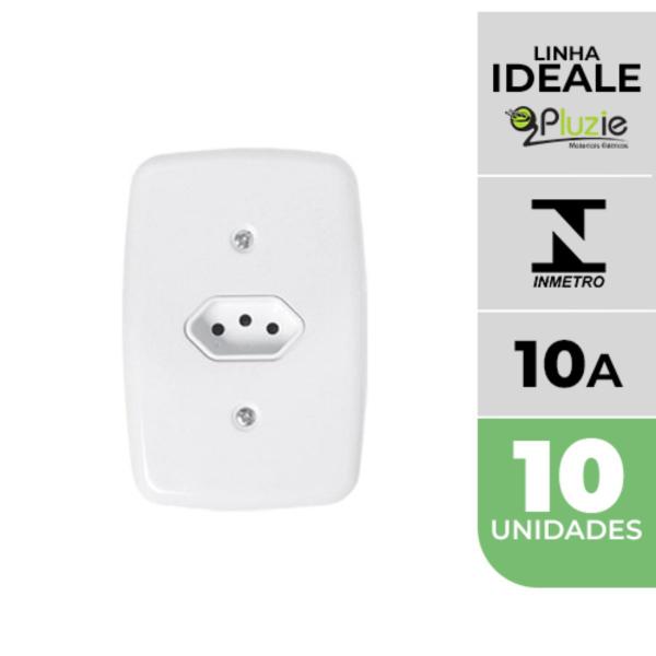 Imagem de Kit 10 Tomadas Simples 10A Ideale Pluzie 4x2 branca 250V