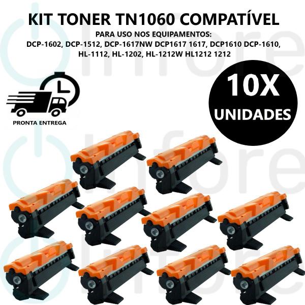 Imagem de Kit 10 Toner Compatível Para Tn1060 Dcp1602 Dcp1512 Dcp1617nw Hl1212w 1k