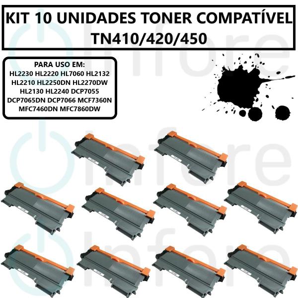 Imagem de Kit 10 Toner Compatível Para TN410 TN420 TN450 Hl2130 HL-2220 2230 2240 2242 2250 2270 2280  DCP-7060 MFC-7240