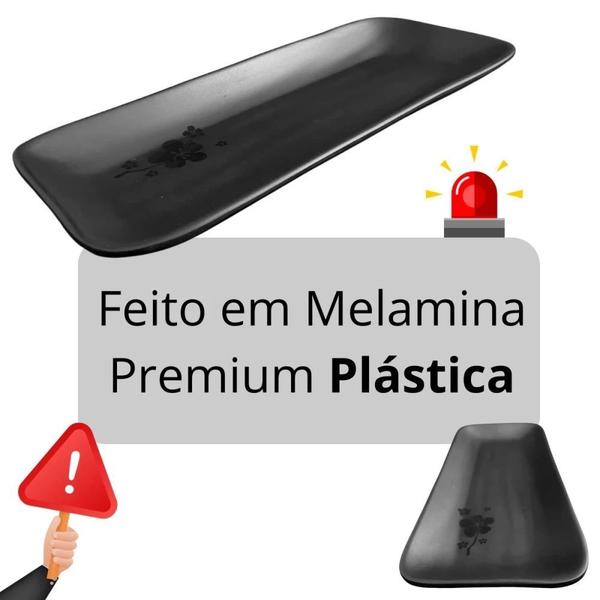 Imagem de Kit 10 Travessas 27,5 Cm Retangular Kanpai com Borda Melamina Premium Restaurante Japones  Bestfer 