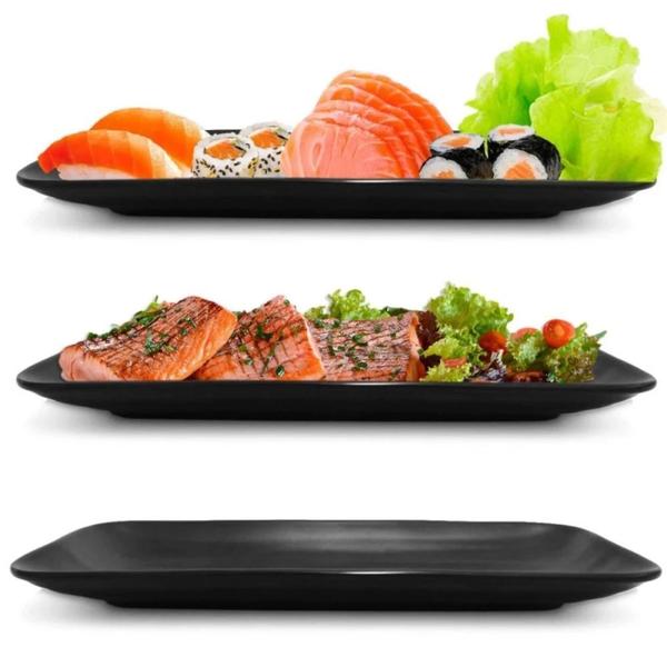 Imagem de Kit 10 Travessas 27,5 Cm Retangular Kanpai com Borda Melamina Premium Restaurante Japones  Bestfer 