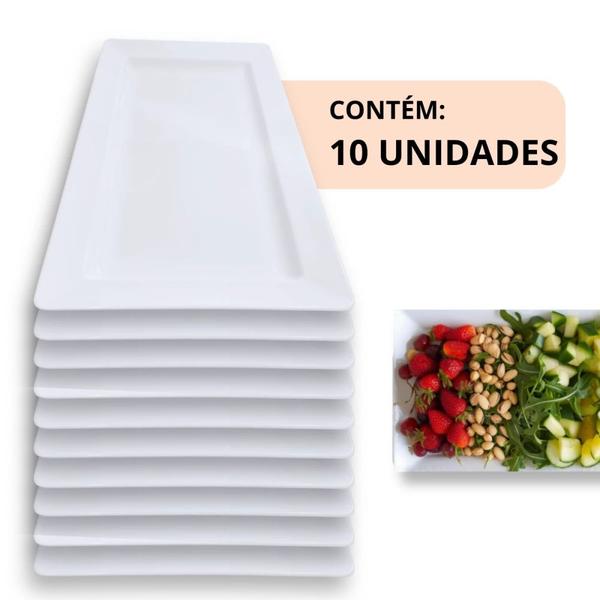 Imagem de Kit 10 Travessas 56 Cm Retangular para Buffet Restaurante Profissional Melamina Branca  Bestfer 