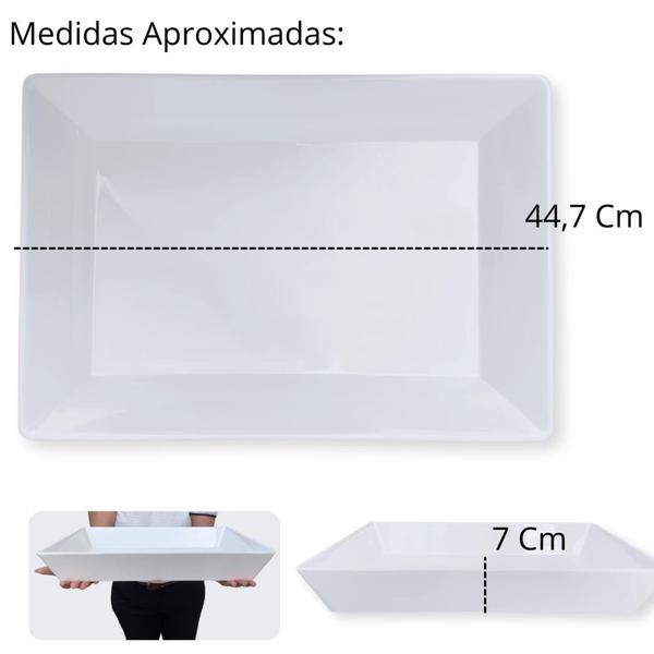 Imagem de Kit 10 Travessas de 44,7 Cm Retangular Funda para Buffet Restaurante Profissional Melamina Premium Branca  Bestfer 