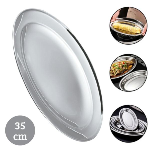 Imagem de Kit 10 Travessas Oval Em Inox Para Porções e Saladas 35cm