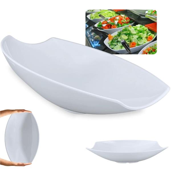 Imagem de Kit 10 Travessas para Buffet Salada 41cm Oval Curva Funda para Restaurante Profissional Melamina Branca  Bestfer 