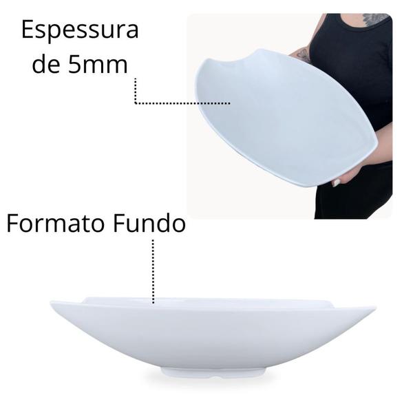 Imagem de Kit 10 Travessas para Buffet Salada 46cm Oval Curva Funda para Restaurante Profissional Melamina Branca  Bestfer 