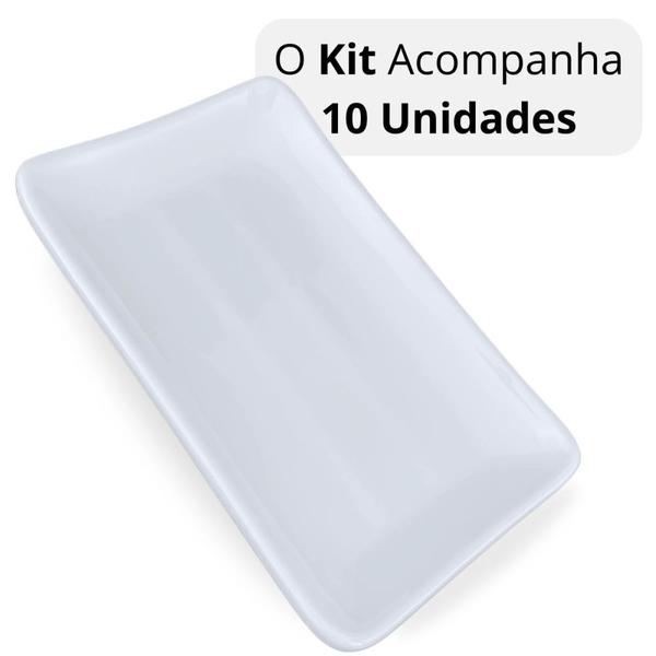 Imagem de Kit 10 Travessas Pratos Retangulares Branco para Petiscos e Sushi 17,8 Cm para Restaurante Melamina Premium  Bestfer 