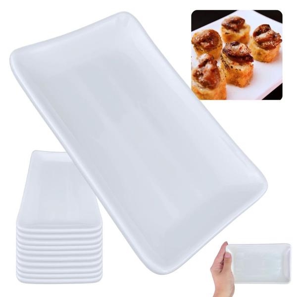 Imagem de Kit 10 Travessas Pratos Retangulares Branco para Petiscos e Sushi 17,8 Cm para Restaurante Melamina Premium  Bestfer 