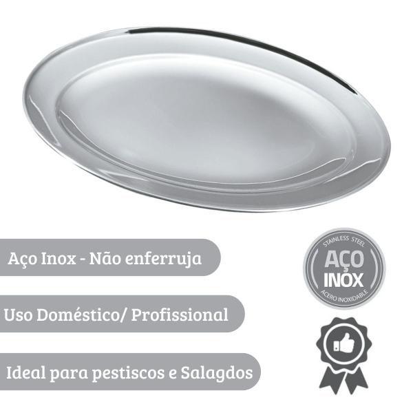 Imagem de Kit 10 Travessas Rasa Inox 20cm Bandeja Para Porções Saladas