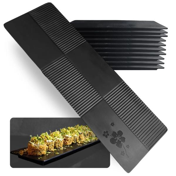 Imagem de Kit 10 Travessas Retangulares Retas 33cm Pretas em Melamina Kanpai para Sushi Restaurante Japones Oriental  Bestfer 