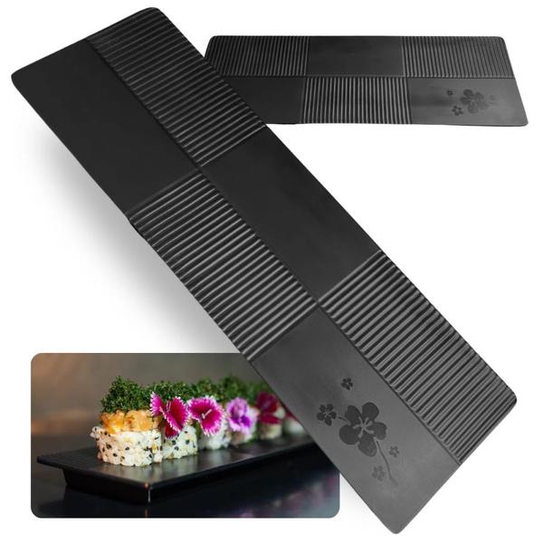 Imagem de Kit 10 Travessas Retangulares Retas 33cm Pretas em Melamina Kanpai para Sushi Restaurante Japones Oriental  Bestfer 