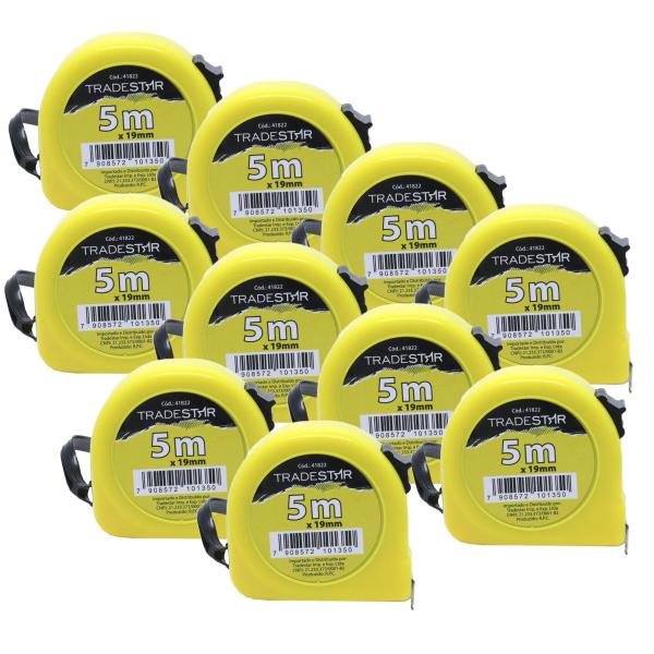 Kit 10 Trena Aço Metal 5m Bolso Básica Fita Com Trava - Tradestar Imagem de Kit 10 Trena Aço Metal 5m Bolso Básica Fita Com Trava